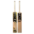 Front face view of the MB Malik Platinum Gold Edition Cricket Bat showing 8 to 10 straight grains on Grade 1 English Willow.