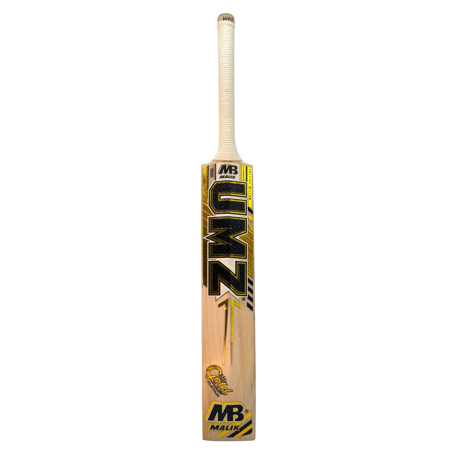 Close-up of the Misbah-ul-Haq player profile bat face featuring premium 3D embossed platinum and gold decals.