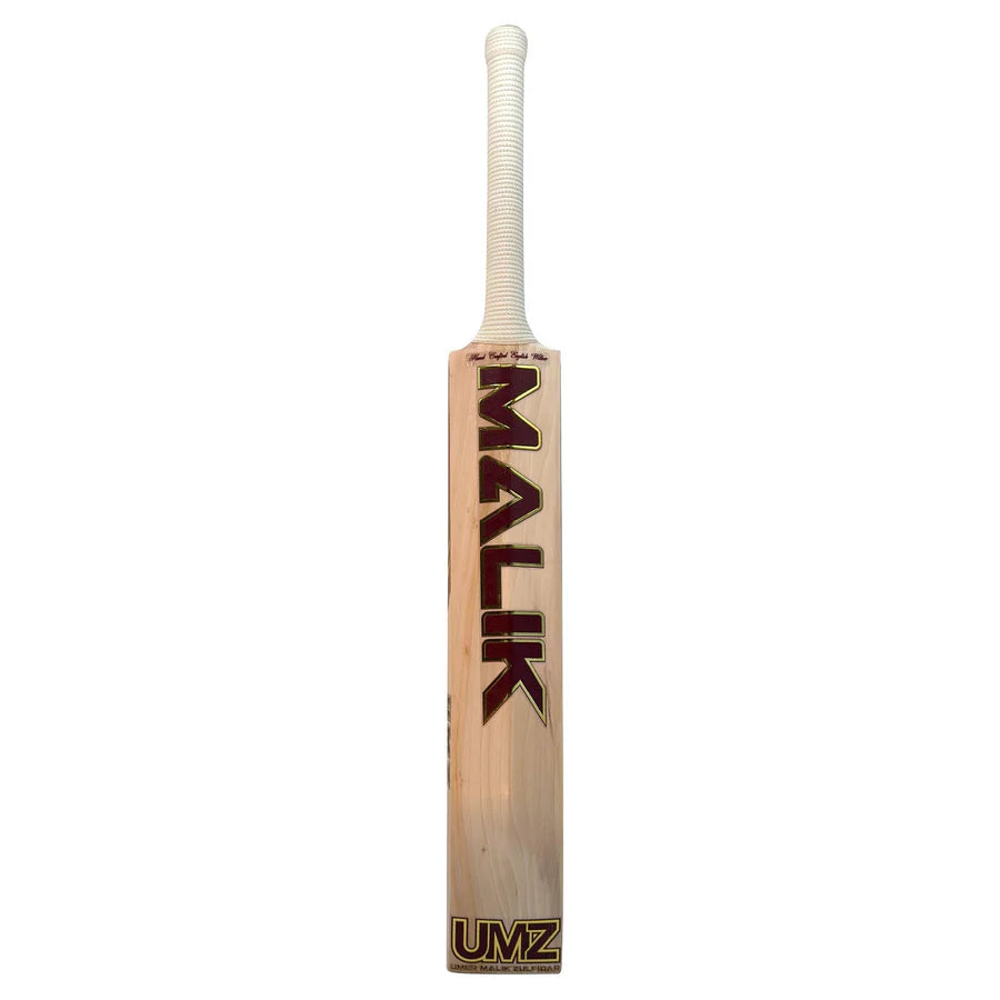Full back spine overview of the MB Malik premium willow cricket bat showing its classic, clean spine construction.