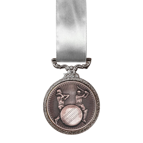 Deluxe Cricket Medal Antique Silver