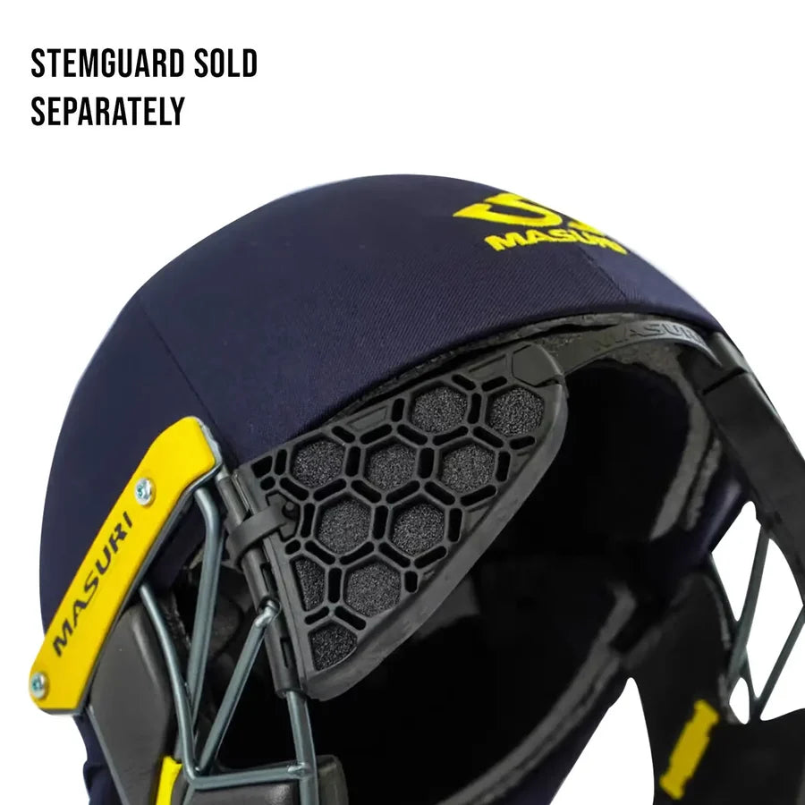 Side profile of Masuri T Line Titanium Cricket Helmet illustrating the airflow cooling system arrows.