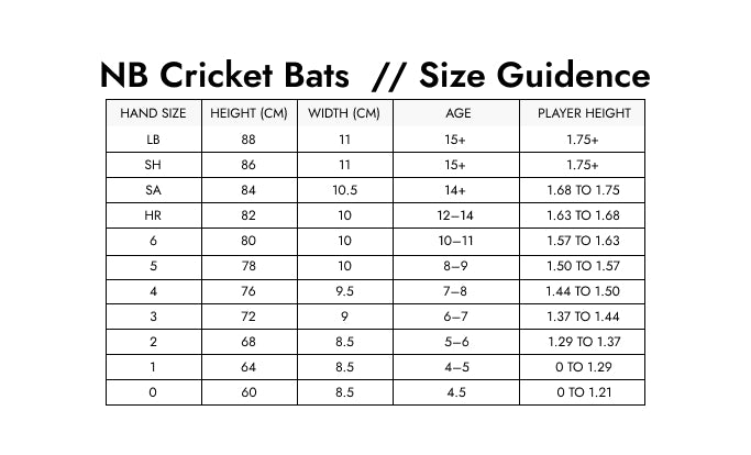 Size Guide — New Balance DC 800i Max Cricket Bat