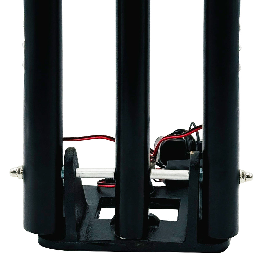 Side profile of black spring-return LED stumps with unlit LED bulbs and power cables.