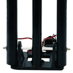 Side profile of black spring-return LED stumps with unlit LED bulbs and power cables.