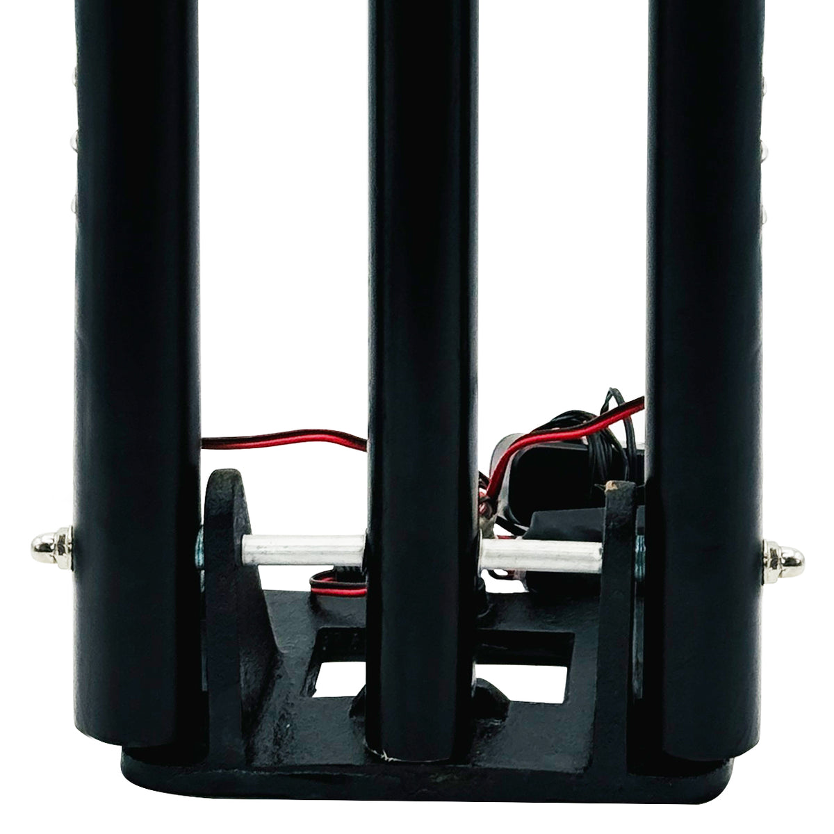 Side profile of black spring-return LED stumps with unlit LED bulbs and power cables.
