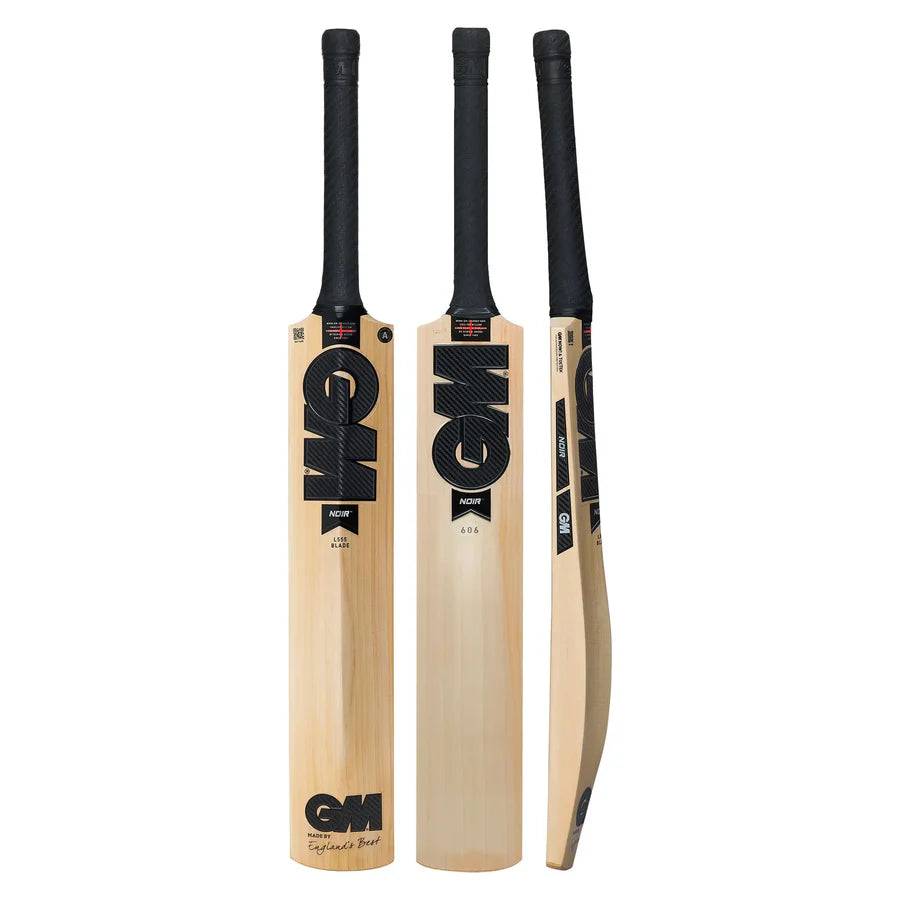 Gunn & Moore Noir 606 cricket bat full face with premium English willow grains and bold black design​

