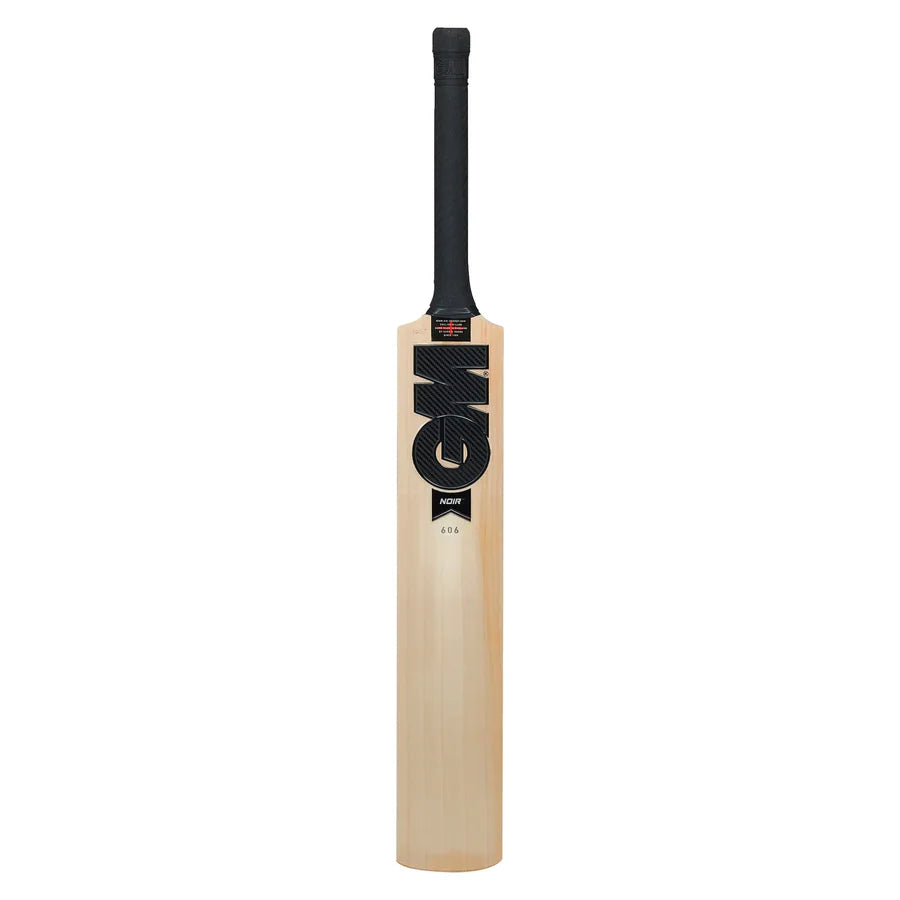 Side profile of GM Noir 606 English willow bat showing thick edges and powerarc bow​

