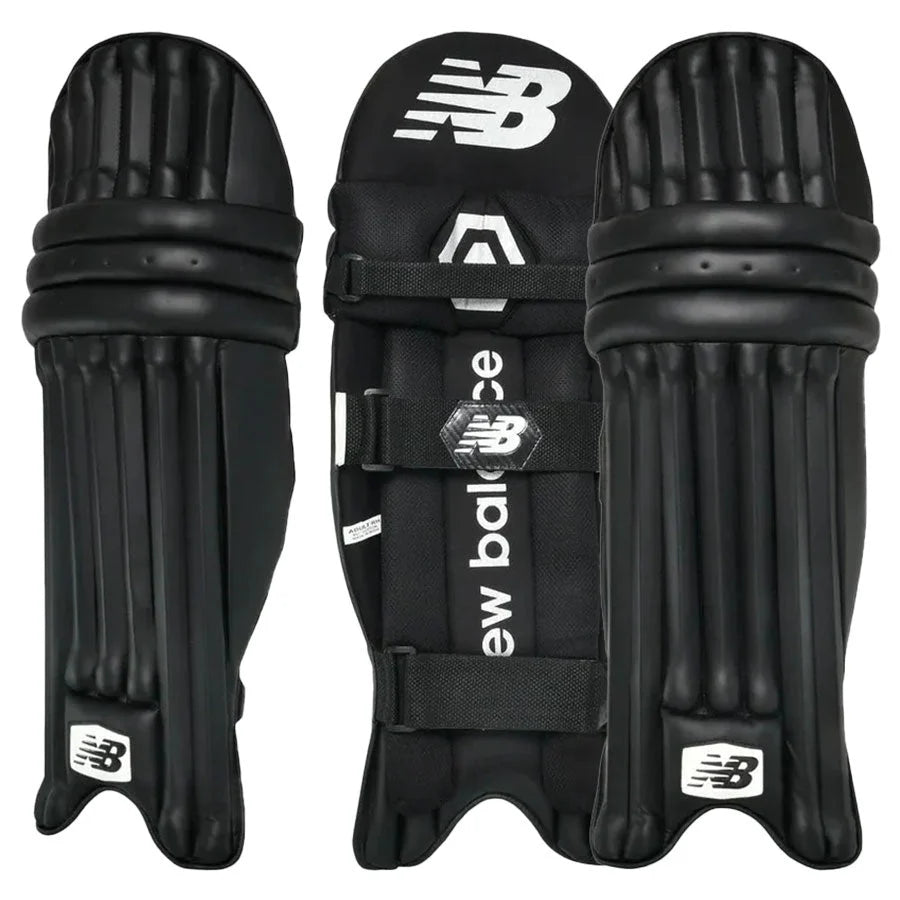 Close-up of the adjustable nylon velcro calf straps on the premium New Balance CS 8i Batting Pads.