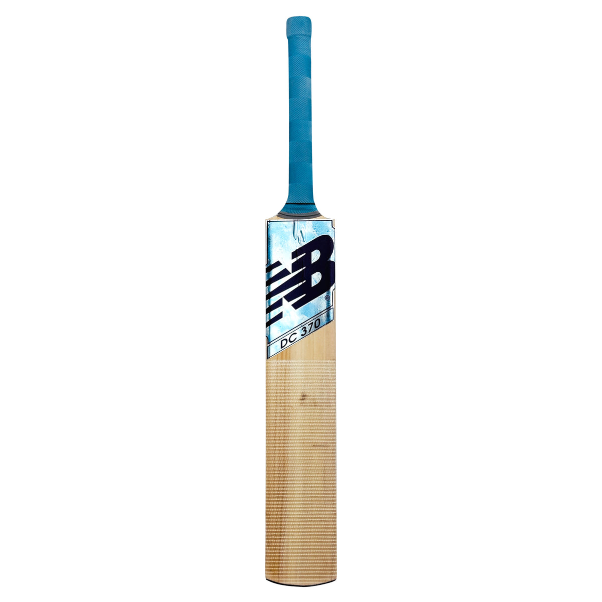 Back view of the New Balance DC 370 Kashmir Willow cricket bat with vertical brand lettering.