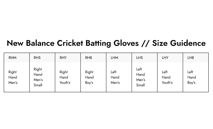 Size Guide — New Balance TC 860 Batting gloves