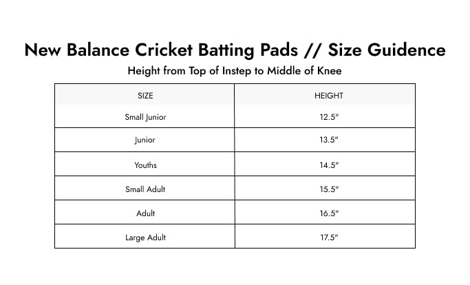 Size Guide — New Balance CS 8i Batting Pads