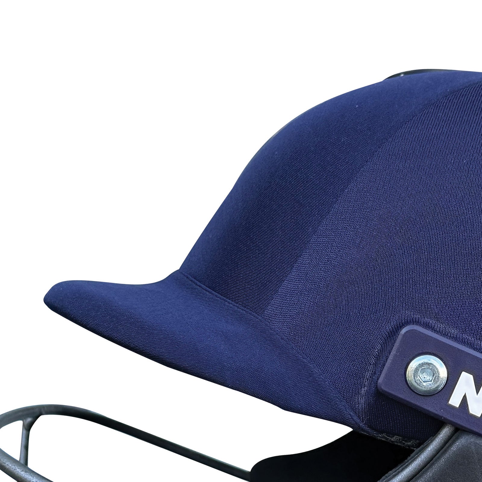 Side view of the premium navy blue textured fabric cloth shell coating on the NXT GEN protective helmet.