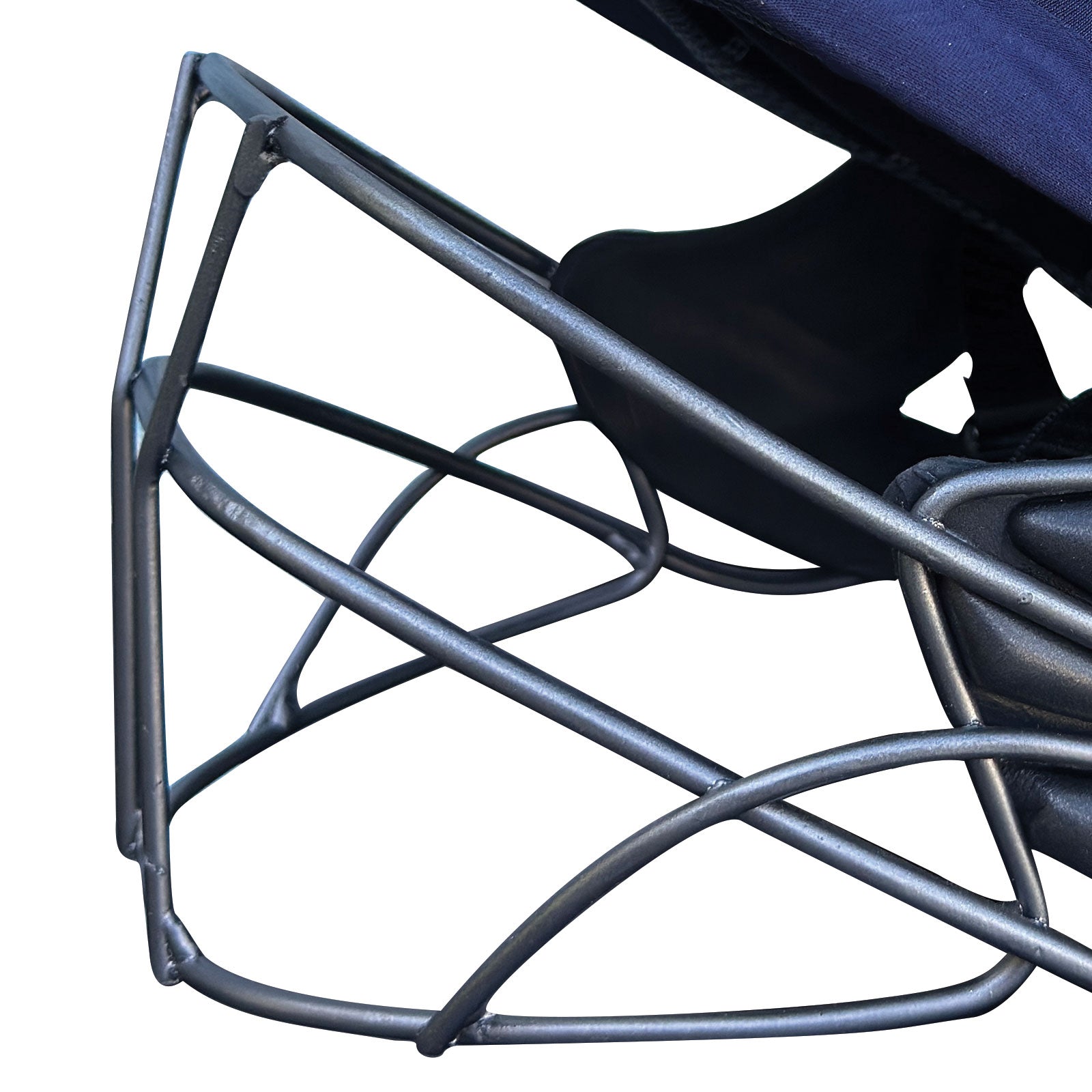 Underside look at the adjustable nylon chin strap and protective chin cup on the NXT GEN match helmet.