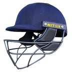the rear view of Next Generation Pro Max Cricket Helmet with circular air vents and an embroidered yellow NG emblem.