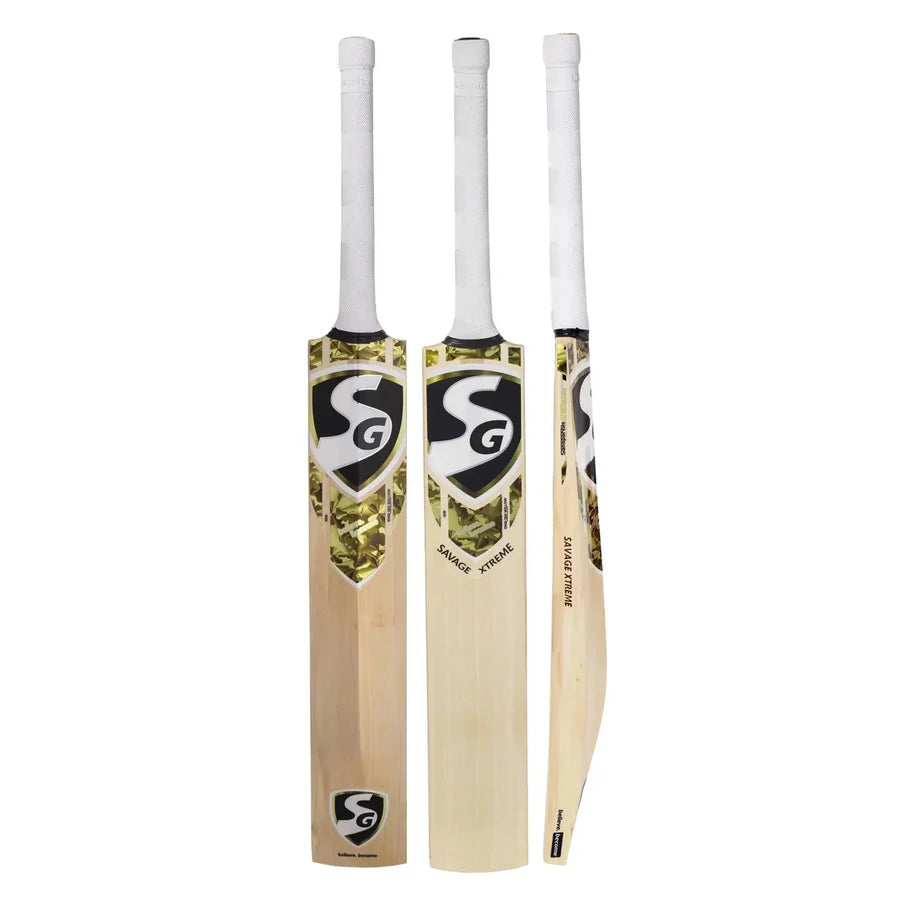 SG Savage Xtreme Cricket Bat with premium English Willow, round cane handle, and superior shock absorption — Cricketer Point.
