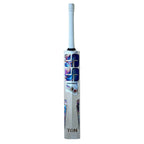 Close-up of the embossed chrome sticker and high-quality grip on the SS Champion English Willow Cricket Bat.