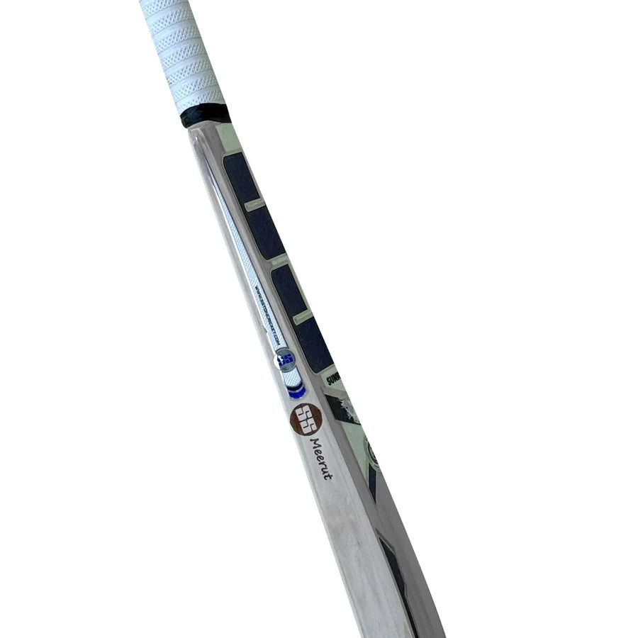 Angled top view showing the clean, unblemished front hitting face of the Cricketer Point SS Sky 360 Junior Bat.