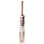 Back of SS Ton Gutsy English Willow Cricket Bat with embossed chrome stickers and spine.