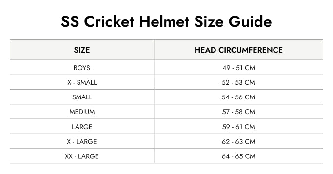 Size Guide — SS Matrix Cricket Helmet