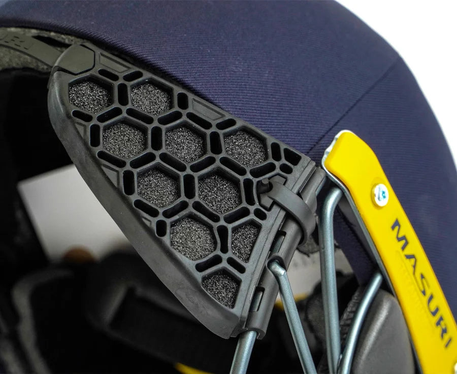 Side angle of Masuri Stem Guard Pro showing clip attachment points and honeycomb foam.