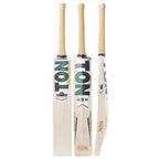 Front view of the junior SS Ton Super English Willow Cricket Bat from Cricketer Point showing its wide, clean wood face.
