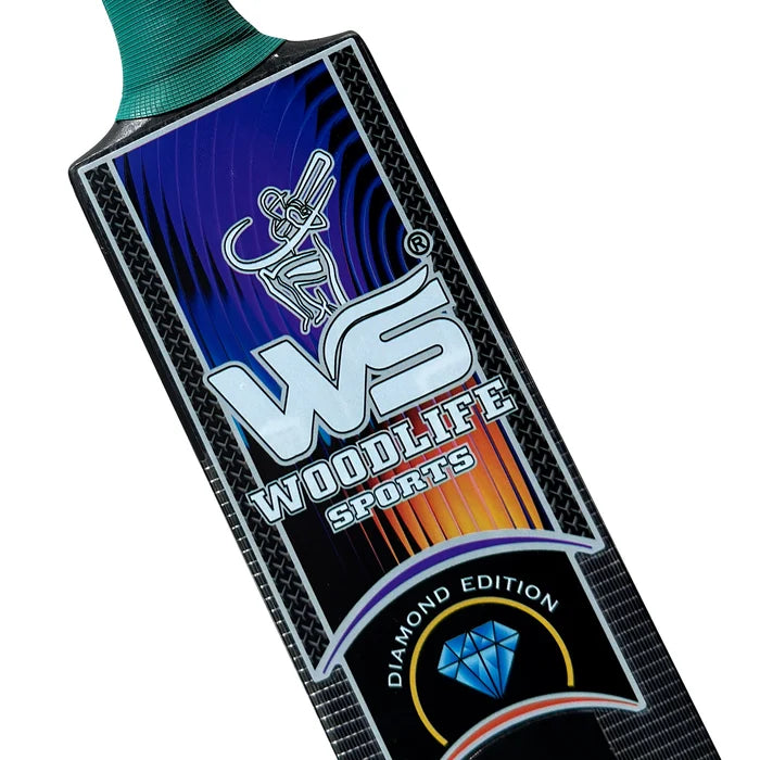 Back profile view of WS Diamond Edition tennis cricket bat featuring deep scoops and 4 aerated power holes