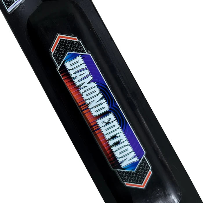 Close-up of Diamond Edition branding on the scooped back spine of the cricket bat