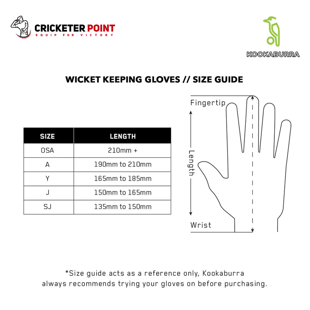 Size Guide — Gants de gardien de guichet Kookaburra Long Cut 4.0