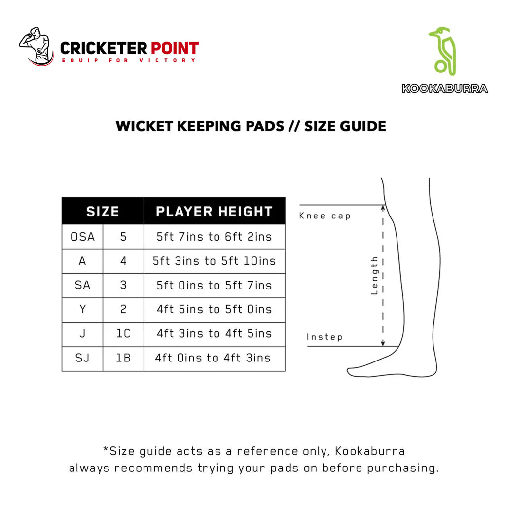Size Guide — Kookaburra 4.0 Wicket Keeping Pads