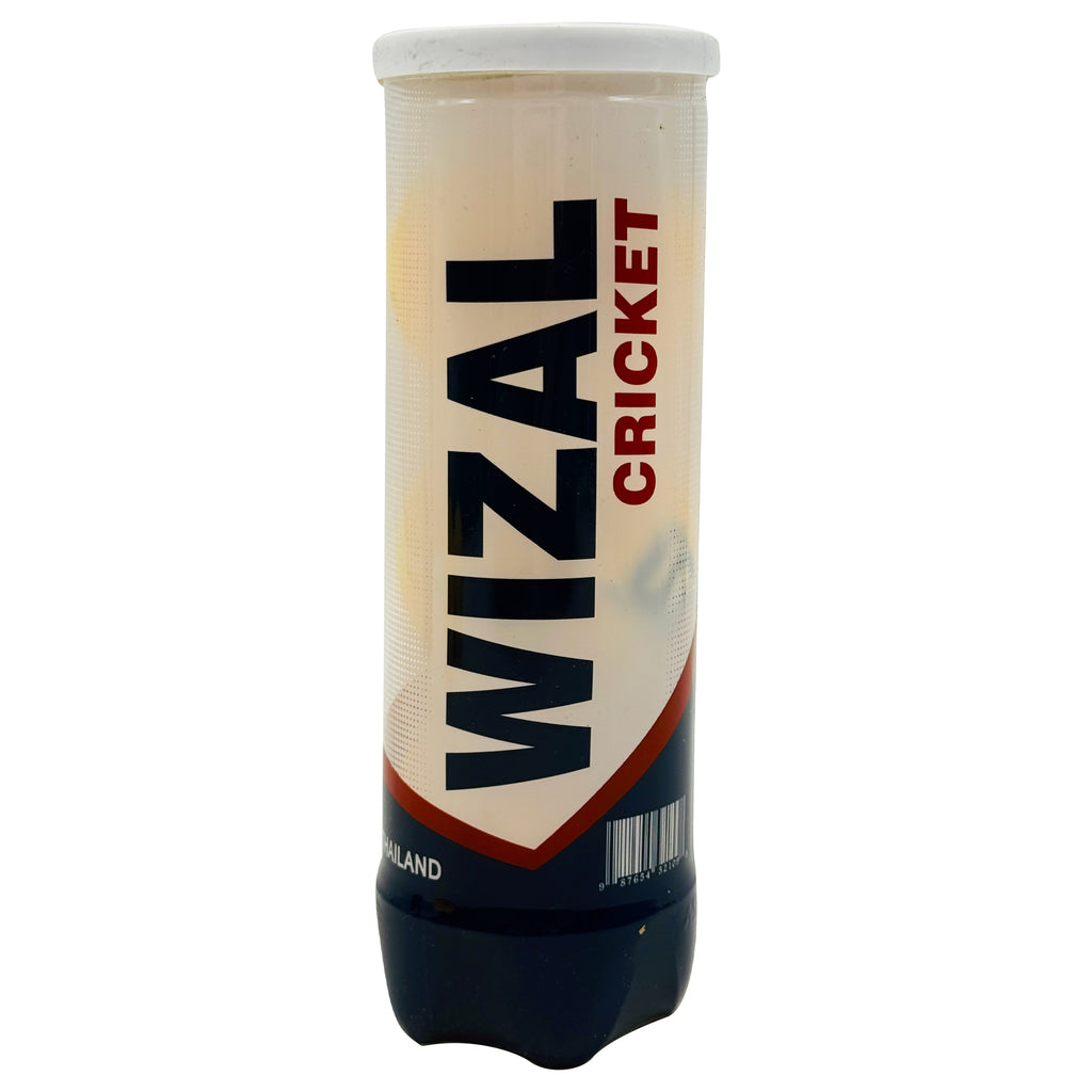 Complete pack of three yellow Wizal cricket tape balls with their storage container.