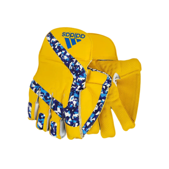 Back profile of the Adidas Pellara 3.0 Wicket Keeping Glove Yellow showcasing the premium PU exterior panelling.
