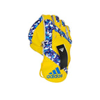 Side angle highlighting the reinforced additional finger protection layers on the yellow Adidas Pellara 3.0 Wicket Keeping Glove.