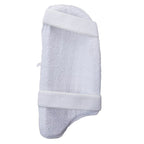 Detailed close-up of the thick adjustable elastic strap configurations on the Bas Vampire Player Thigh Pad.