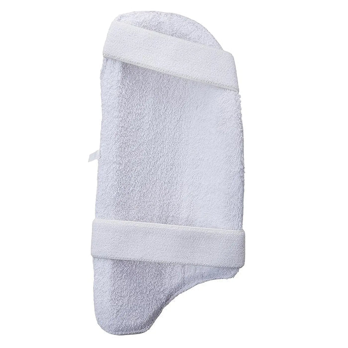 Detailed close-up of the thick adjustable elastic strap configurations on the Bas Vampire Player Thigh Pad.