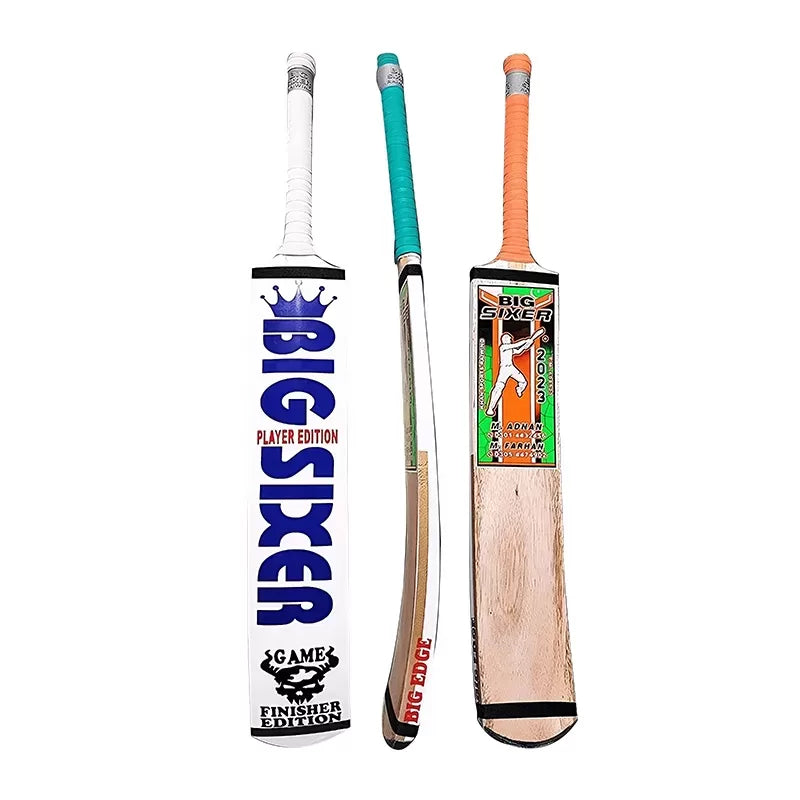 Full length view of Big Sixer Game Finisher Edition Srilankan Tape Ball Bat with premium handle grip.
