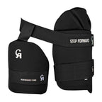 Front profile of CA Performance 15000 Thigh Pad Black showing the protective face panel and white branding graphics.