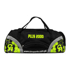 Front profile view of the spacious CA Plus 2000 Kit Bag from Cricketer Point made with black 600D Cordura fabric.