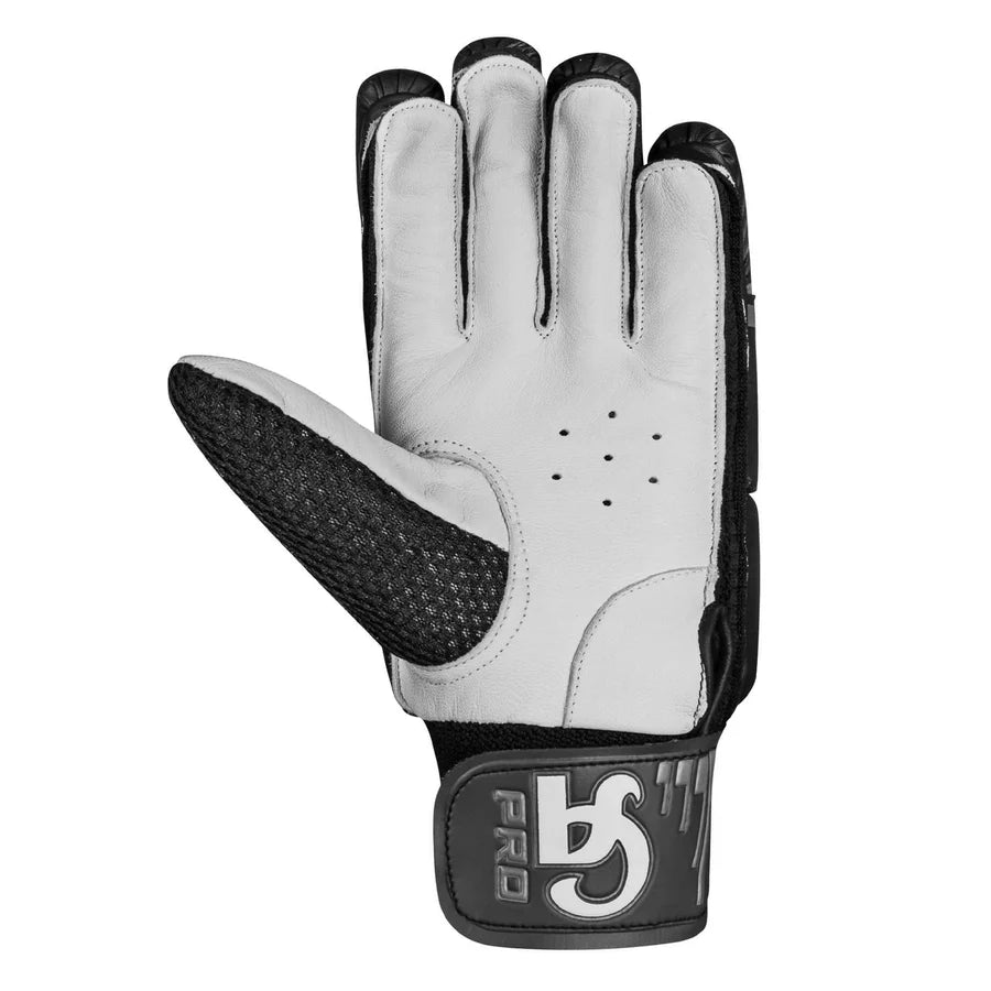 Side angle of CA Pro 10000 Batting Gloves Black showcasing mesh panels and ventilation airflow holes.