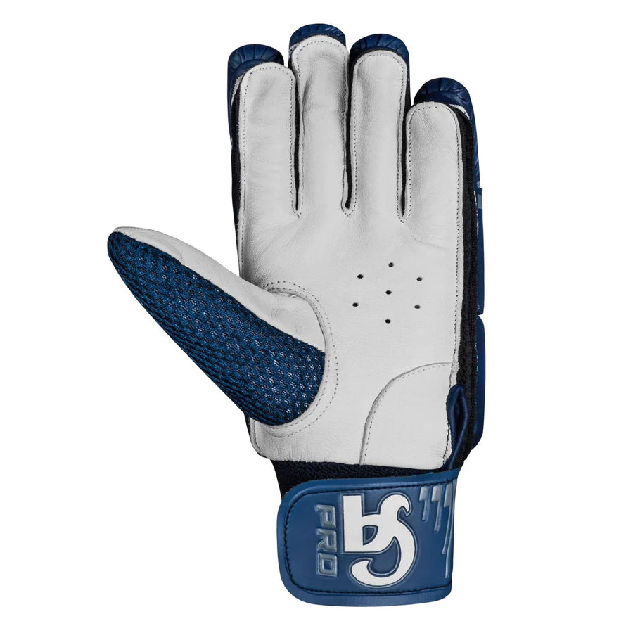 Close-up of the broad elastic towel wrist strap configuration on the CA Pro 10000 Batting Gloves Navy.