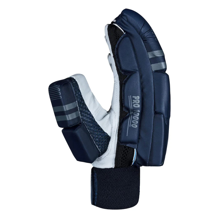 Detailed side perspective showing the mesh ventilation airflow holes on the CA Pro 10000 Batting Gloves Navy.