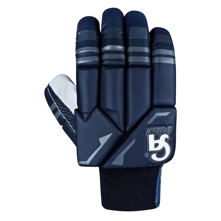 Macro shot of the high-density split finger padding block sections on the CA Pro 10000 Batting Gloves Navy.