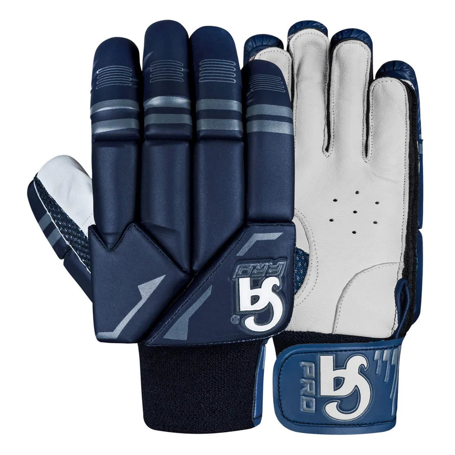 Pair of CA Pro 10000 Batting Gloves Navy showing the protective finger armor plates and clean branding logos.