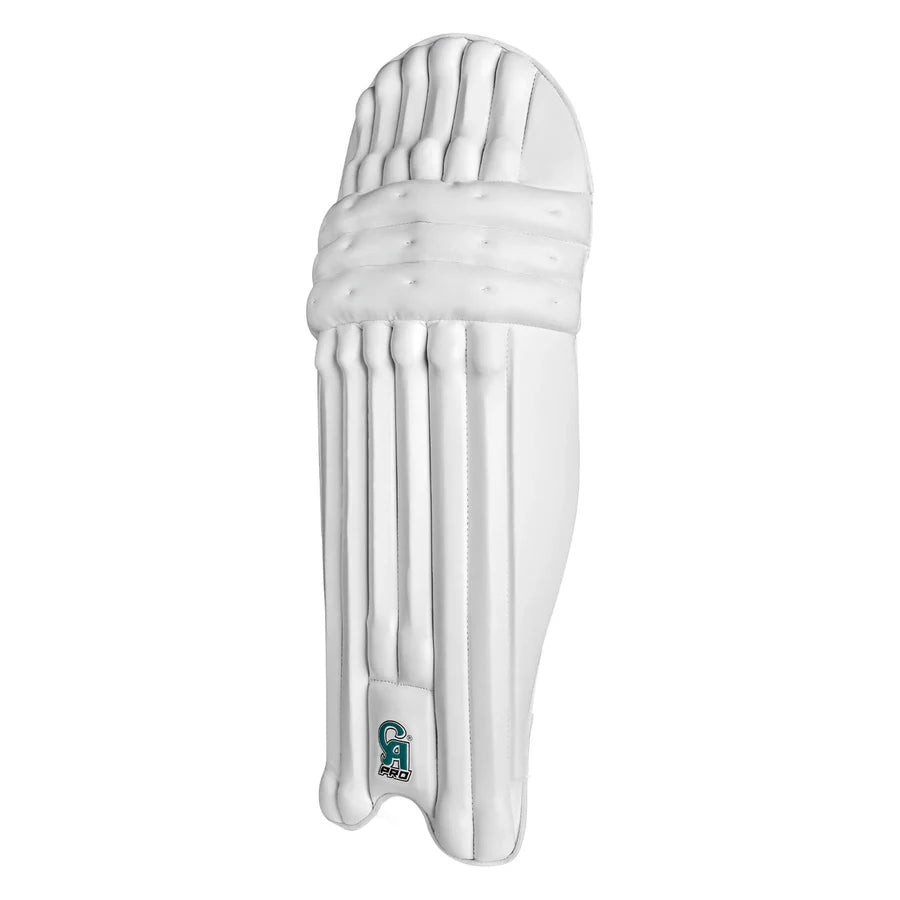 Close-up of the durable fabric instep lining on the lower edge of the CA Pro 10000 Batting Pads.