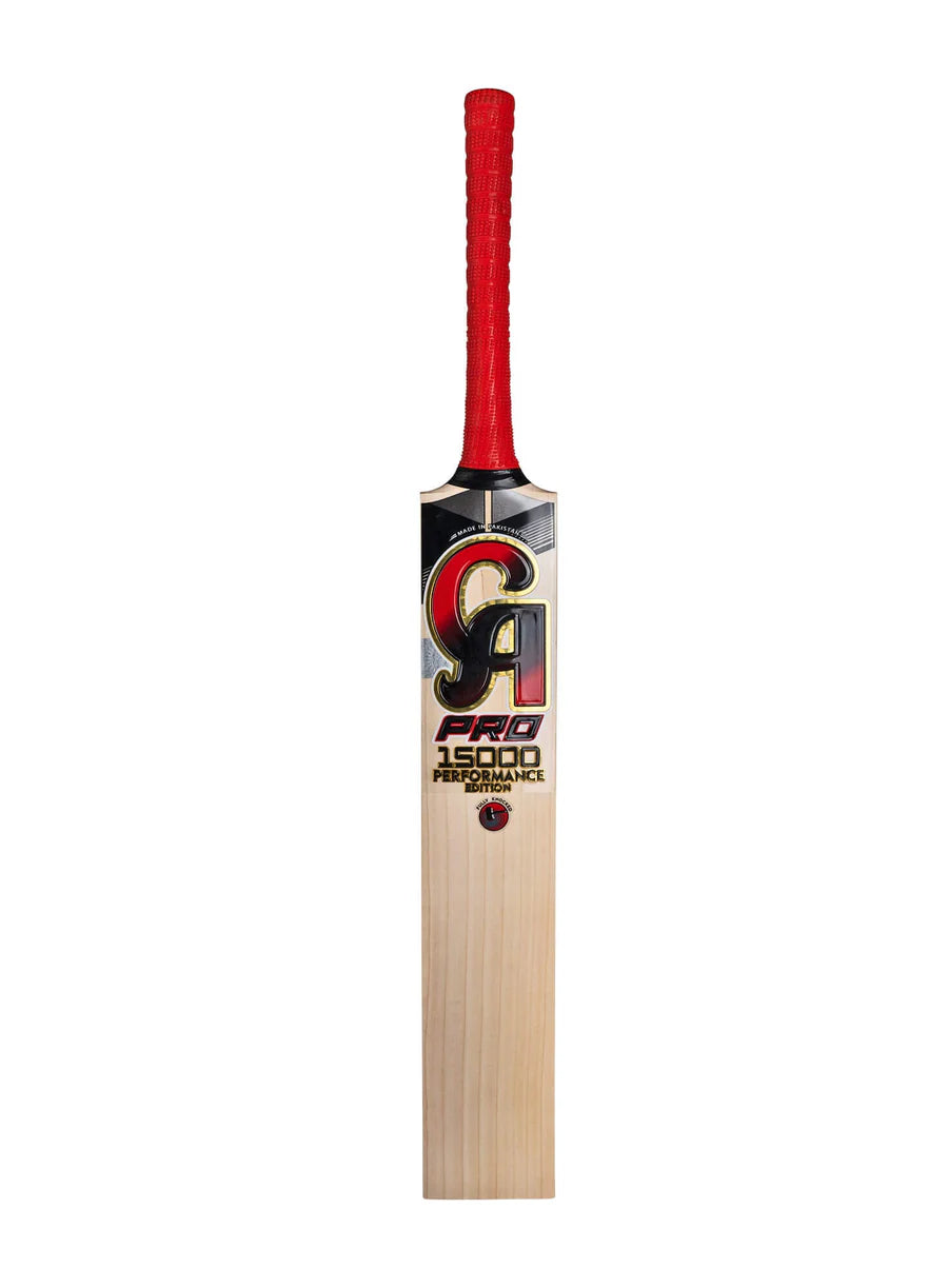 Close-up profile of CA Pro 15000 Performance Edition English Willow Cricket Bat showing thick edges and sweet spot.