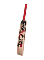 Close-up view of the clean spine and upper shoulder decals on the CA Pro 15000 Performance Edition English Willow Cricket Bat.