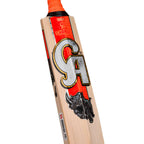 A side-by-side comparison layout showing the face and rear profile of the CA Pro Charge English Willow Cricket Bat.
