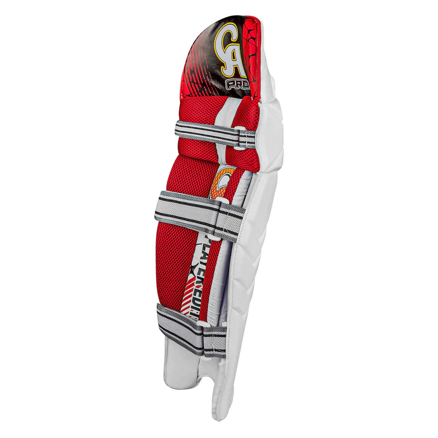 Close-up of the secure adjustable velcro closure straps attached to the CA Pro Player's Edition Batting Pads.