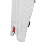Detailed perspective of the reinforced knee roll area on the CA Pro Player's Edition Batting Pads for impact protection.