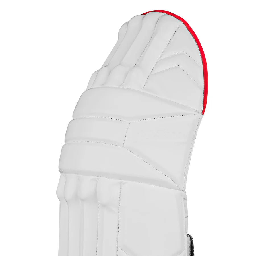 Side angle view showing the lightweight wrap-around wing safety design of the CA Pro Player's Edition Batting Pads.