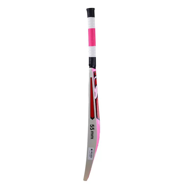 Side view of the CA Rustam tape ball bat showing the thick edge construction and lightweight blade design.